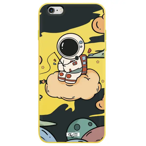 a cartoon astronaut sitting on a cloud Apple iPhone 6 plus Silicone canary yellow Case