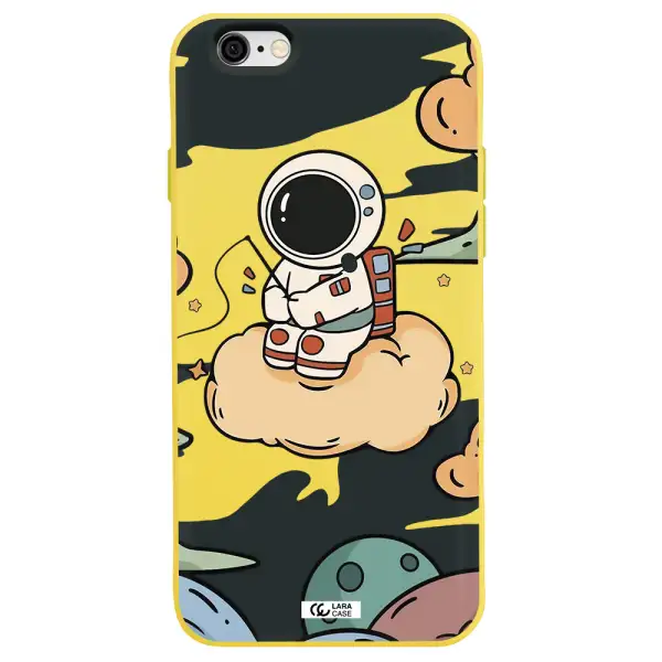 a cartoon astronaut sitting on a cloud Apple iPhone 6 Silicone canary yellow Case