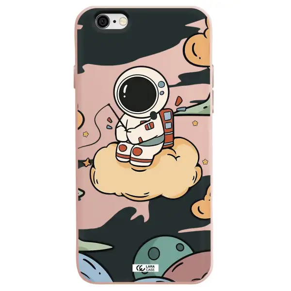 a cartoon astronaut sitting on a cloud Apple iPhone 6 Silicone pastel pink Case