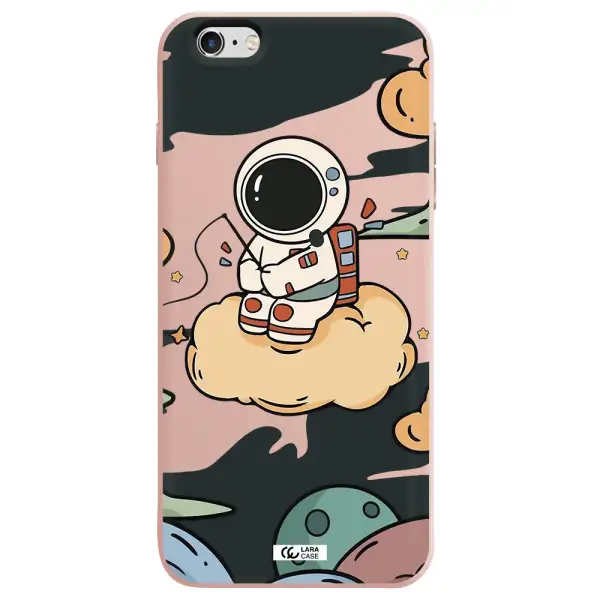 a cartoon astronaut sitting on a cloud Apple iPhone 6S Silicone pastel pink Case
