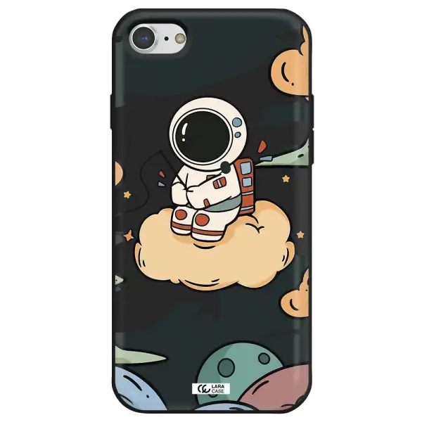 a cartoon astronaut sitting on a cloud Apple iPhone 7 Silicone black Case