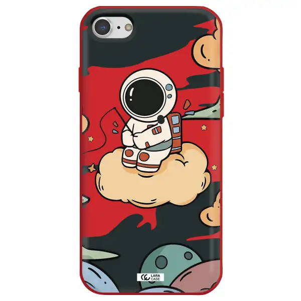 a cartoon astronaut sitting on a cloud Apple iPhone 7 Silicone Imperial Red Case