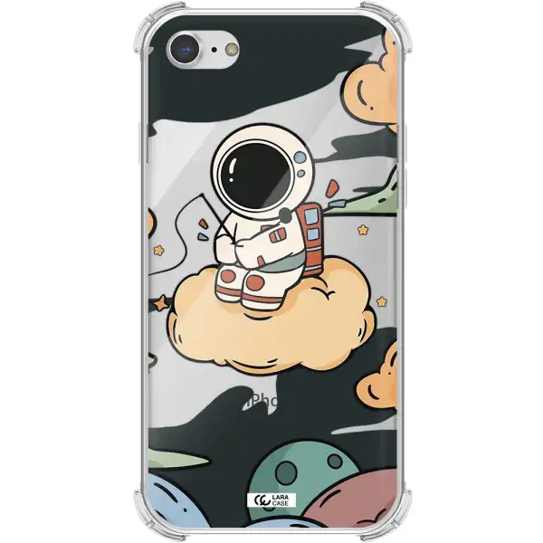 a cartoon astronaut sitting on a cloud Apple iPhone 8 Clear PC Case