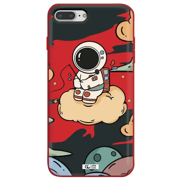 a cartoon astronaut sitting on a cloud Apple iPhone 8 plus Silicone Imperial Red Case