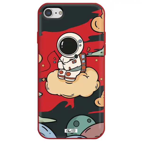 a cartoon astronaut sitting on a cloud Apple iPhone 8 Silicone Imperial Red Case