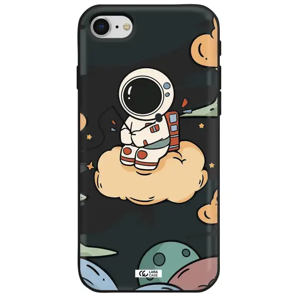 a cartoon astronaut sitting on a cloud Apple iPhone se 2020 Silicone black Case