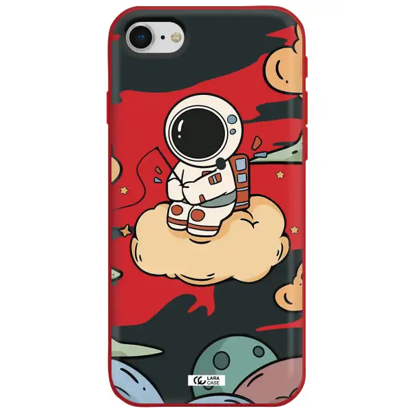 a cartoon astronaut sitting on a cloud Apple iPhone se 2020 Silicone Imperial Red Case