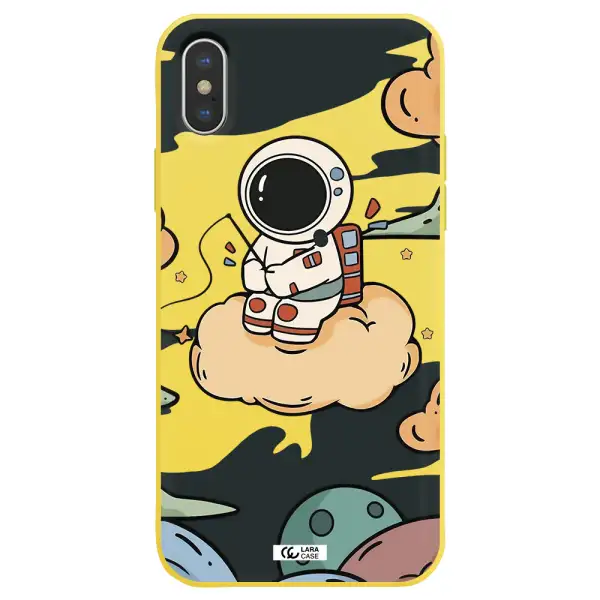 a cartoon astronaut sitting on a cloud Apple iPhone X Silicone canary yellow Case