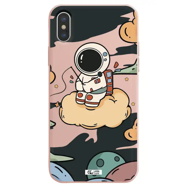a cartoon astronaut sitting on a cloud Apple iPhone XS max Silicone pastel pink Case