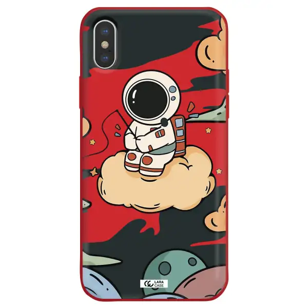 a cartoon astronaut sitting on a cloud Apple iPhone XS Silicone Imperial Red Case