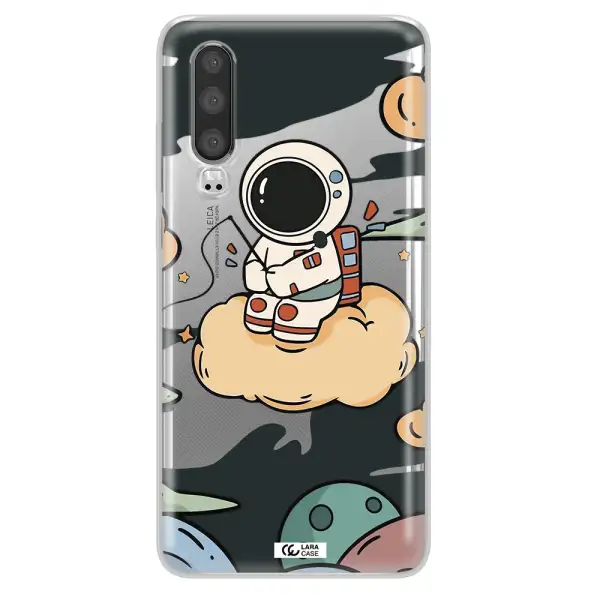 a cartoon astronaut sitting on a cloud Huawei P30 Clear TPU Case