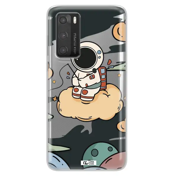 a cartoon astronaut sitting on a cloud Huawei P40 Clear TPU Case