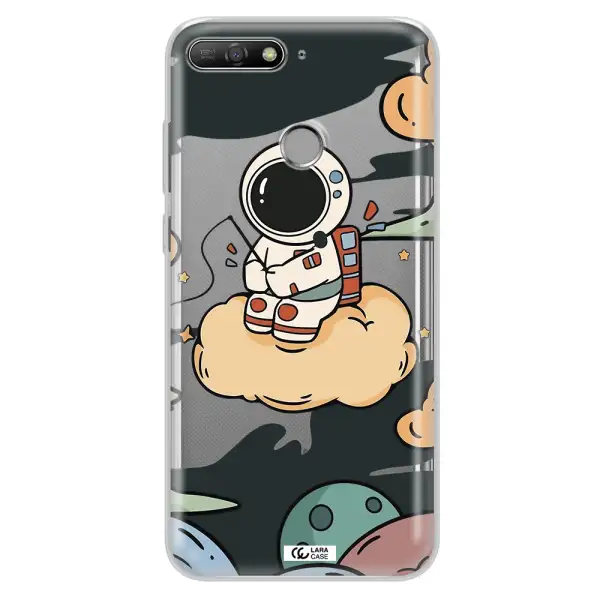 a cartoon astronaut sitting on a cloud Huawei Y6 Prime 2018 Clear TPU Case