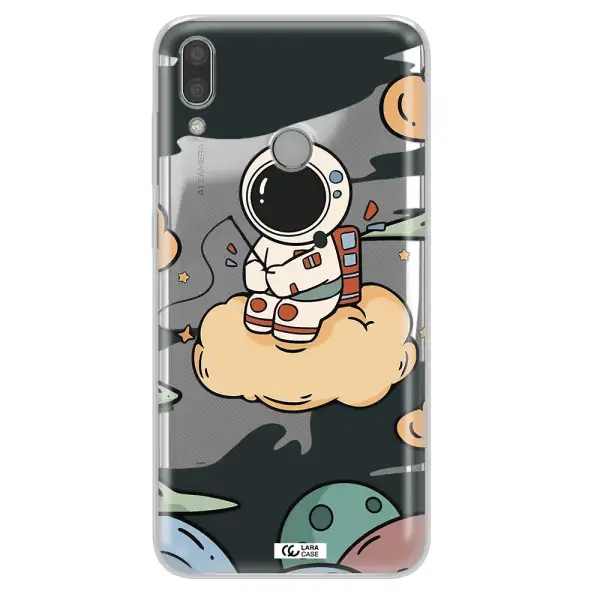 a cartoon astronaut sitting on a cloud Huawei Y7 2019 Clear TPU Case