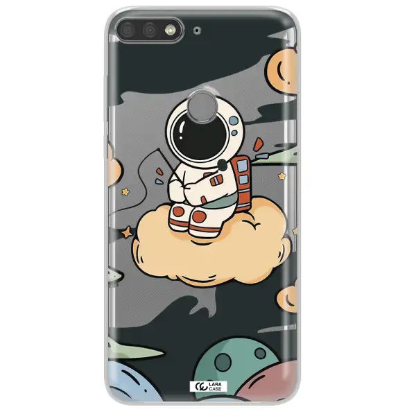 a cartoon astronaut sitting on a cloud Huawei Y7 Prime 2018 Clear TPU Case