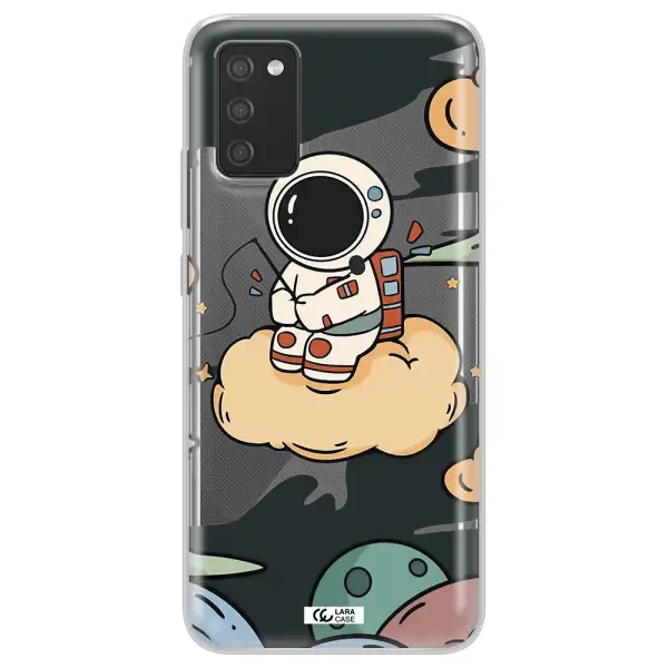 a cartoon astronaut sitting on a cloud Samsung A02S Clear TPU Case