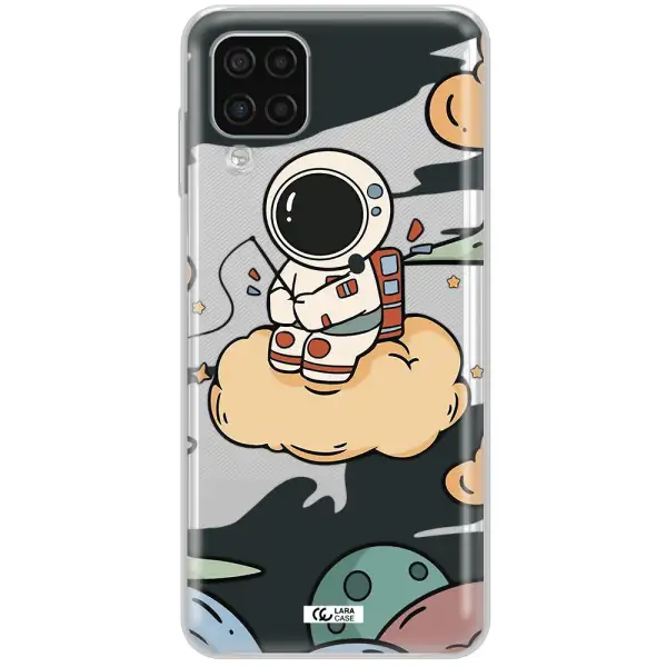 a cartoon astronaut sitting on a cloud Samsung A12 4g Clear TPU Case