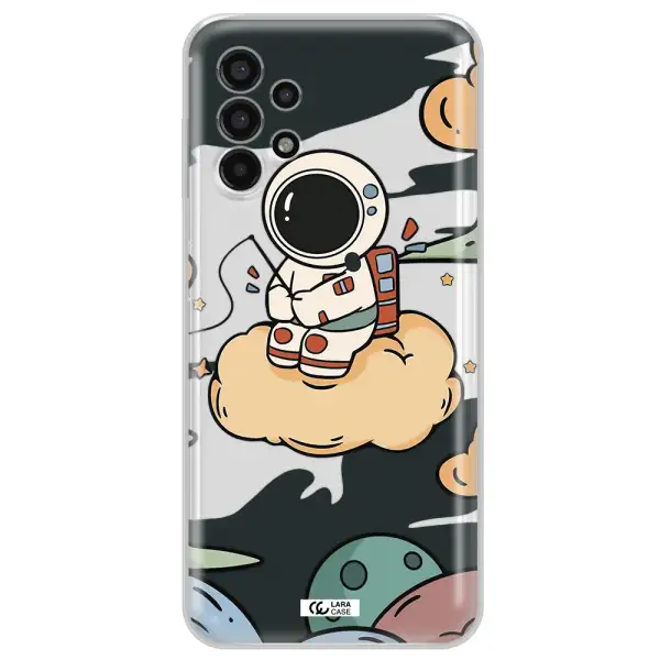 a cartoon astronaut sitting on a cloud Samsung A13 4g Clear TPU Case