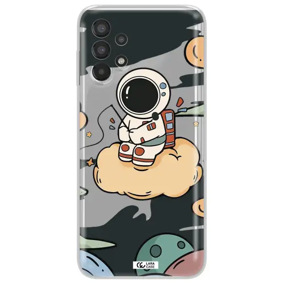 a cartoon astronaut sitting on a cloud Samsung A13 Clear TPU Case