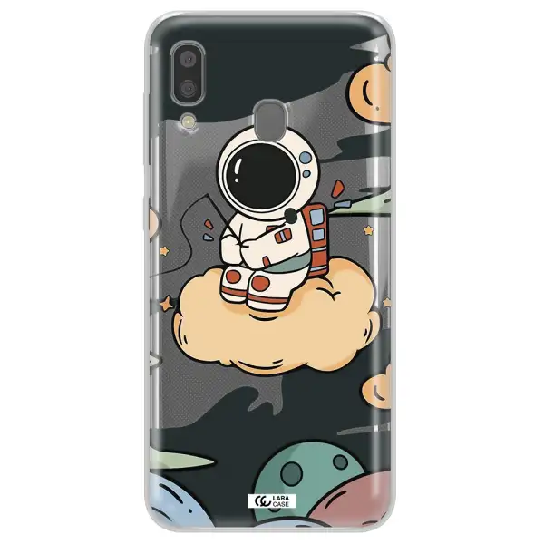 a cartoon astronaut sitting on a cloud Samsung A20 Clear TPU Case