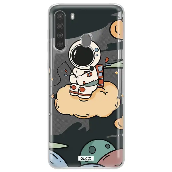 a cartoon astronaut sitting on a cloud Samsung A21 Clear TPU Case
