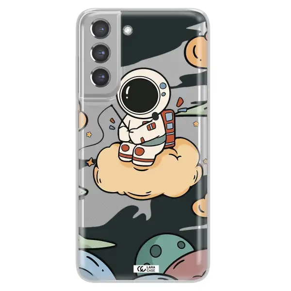 a cartoon astronaut sitting on a cloud Samsung A21 Fe Clear TPU Case