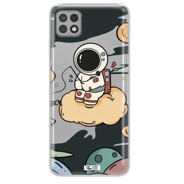 a cartoon astronaut sitting on a cloud Samsung A22 5g Clear TPU Case