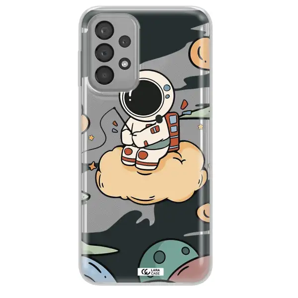 a cartoon astronaut sitting on a cloud Samsung A23 Clear TPU Case