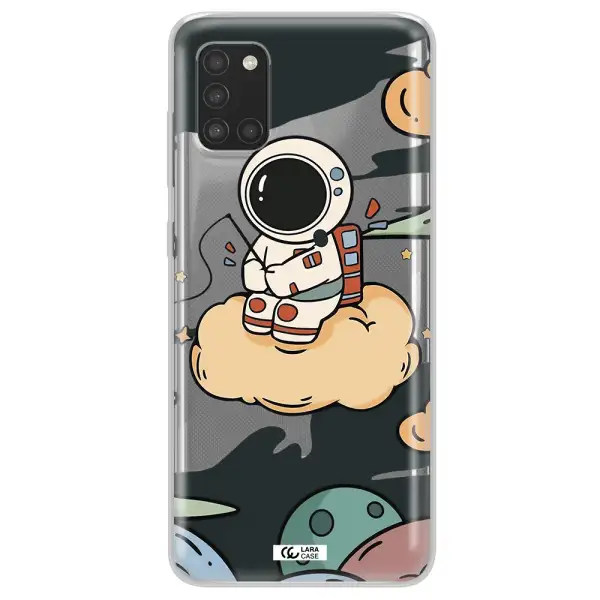 a cartoon astronaut sitting on a cloud Samsung A31 Clear TPU Case
