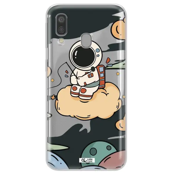 a cartoon astronaut sitting on a cloud Samsung A40 Clear TPU Case