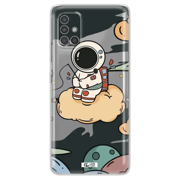 A Cartoon Astronaut Sitting On A Cloud Samsung A40S Clear Tpu Case