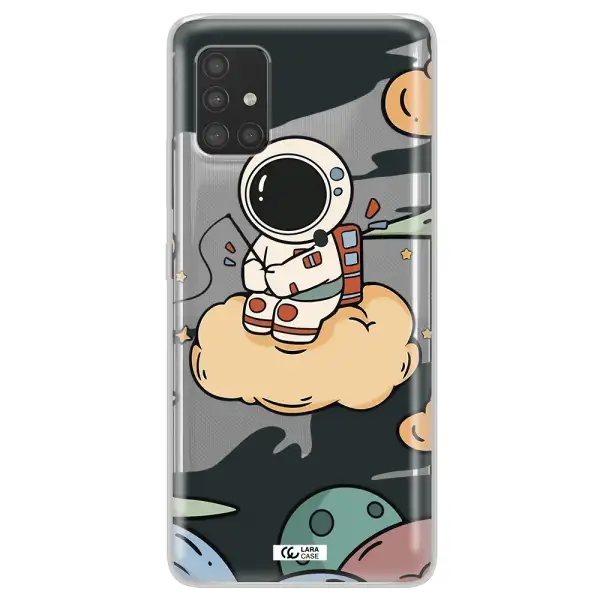a cartoon astronaut sitting on a cloud Samsung A51 Clear TPU Case