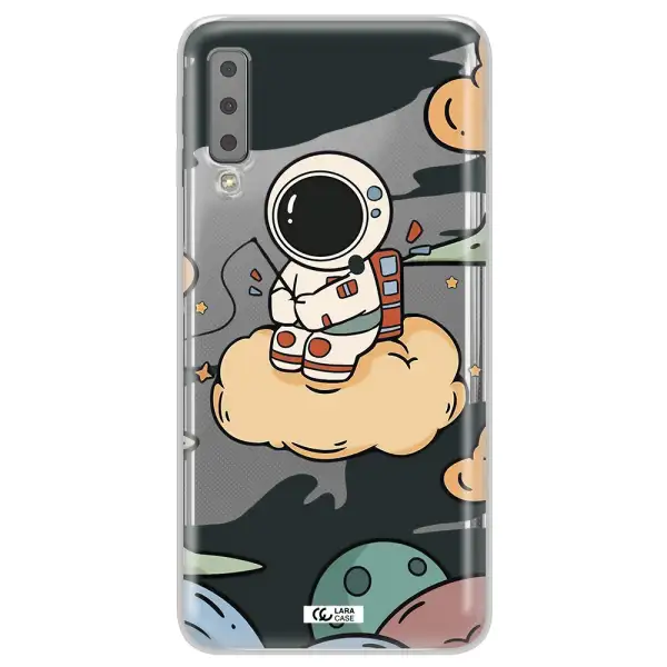 a cartoon astronaut sitting on a cloud Samsung A7 2018 Clear TPU Case