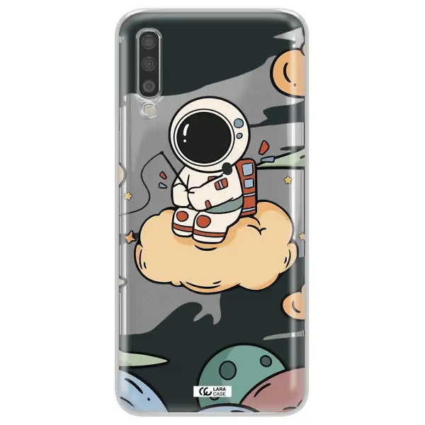 a cartoon astronaut sitting on a cloud Samsung A70 Clear TPU Case