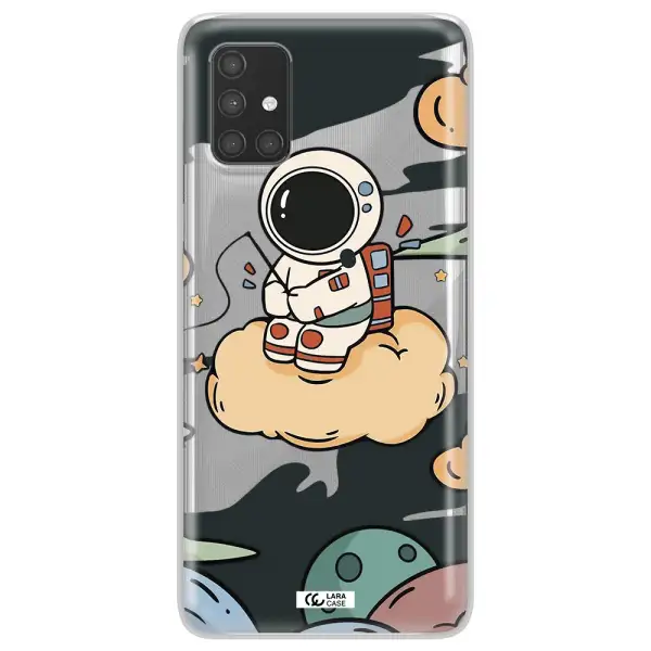 a cartoon astronaut sitting on a cloud Samsung A71 Clear TPU Case