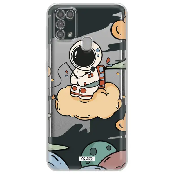 a cartoon astronaut sitting on a cloud Samsung M31 Clear TPU Case