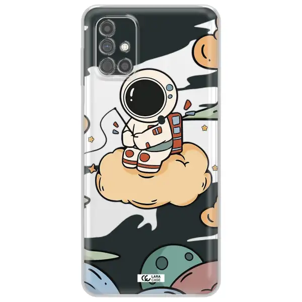 a cartoon astronaut sitting on a cloud Samsung M51 Clear TPU Case