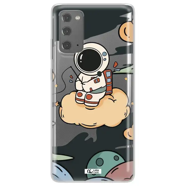 a cartoon astronaut sitting on a cloud Samsung Note 20 Clear TPU Case