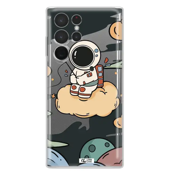 a cartoon astronaut sitting on a cloud Samsung S 22 Ultra Clear TPU Case