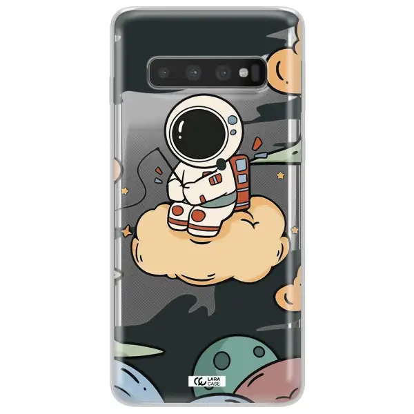 a cartoon astronaut sitting on a cloud Samsung S10 Plus Clear TPU Case