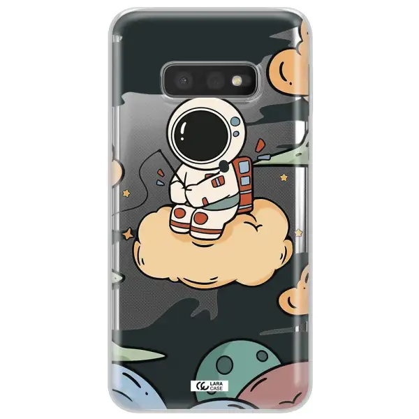 a cartoon astronaut sitting on a cloud Samsung S10e Clear TPU Case