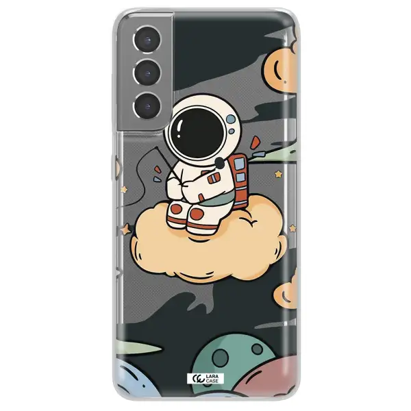 a cartoon astronaut sitting on a cloud Samsung S21 Clear TPU Case