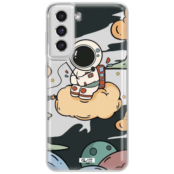 A Cartoon Astronaut Sitting On A Cloud Samsung S21 Fe Clear Tpu Case