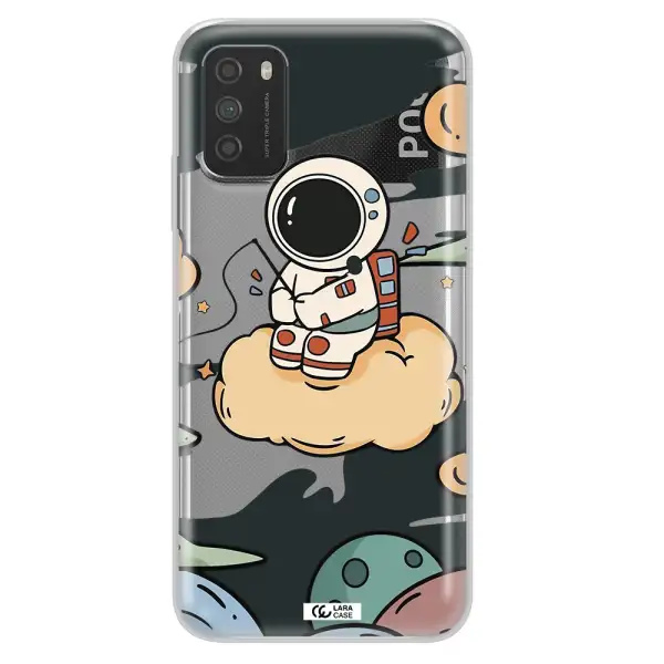a cartoon astronaut sitting on a cloud Xiaomi Poco M3 Clear TPU Case