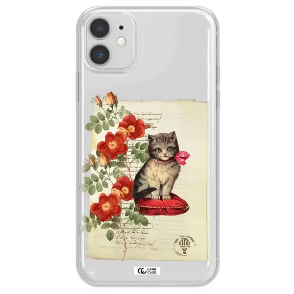 a cat on a pillow with flowers Apple iPhone 11 Clear TPU Case