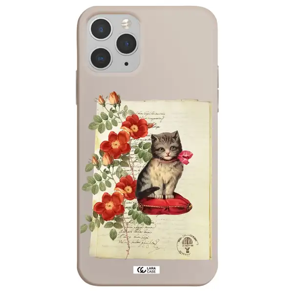 a cat on a pillow with flowers Apple iPhone 11 pro Silicone Stone Case