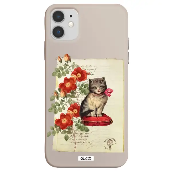 a cat on a pillow with flowers Apple iPhone 11 Silicone Stone Case