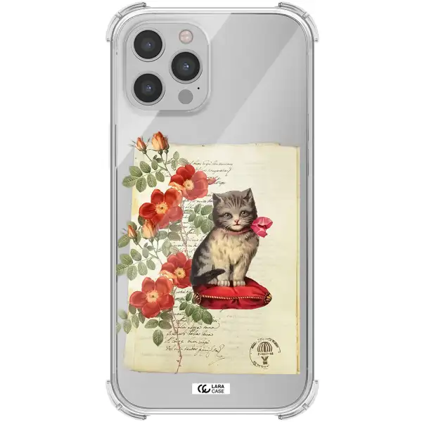 a cat on a pillow with flowers Apple iPhone 12 pro max Clear PC Case