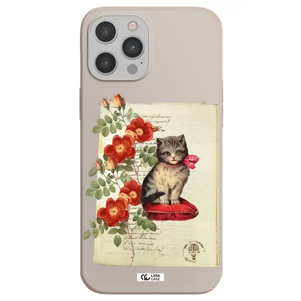 a cat on a pillow with flowers Apple iPhone 12 pro max Silicone Stone Case