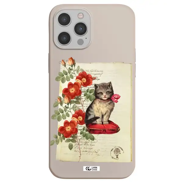 a cat on a pillow with flowers Apple iPhone 12 pro Silicone Stone Case